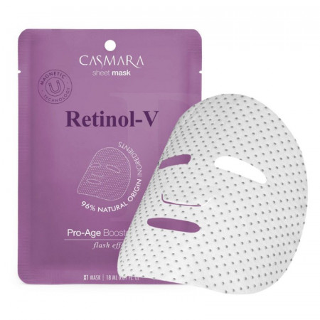 Casmara Pro Age Booster Sheet Mask Retinol – stangrinamoji veido kaukė su retinoliu ir magnetine technologija.