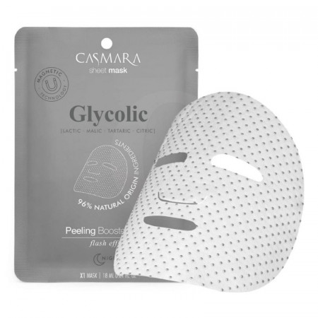 Casmara Peeling Booster Sheet Mask Glycolic – valomoji veido kaukė su AHA rūgštimis ir alavijų ekstraktu, magnetine technologija